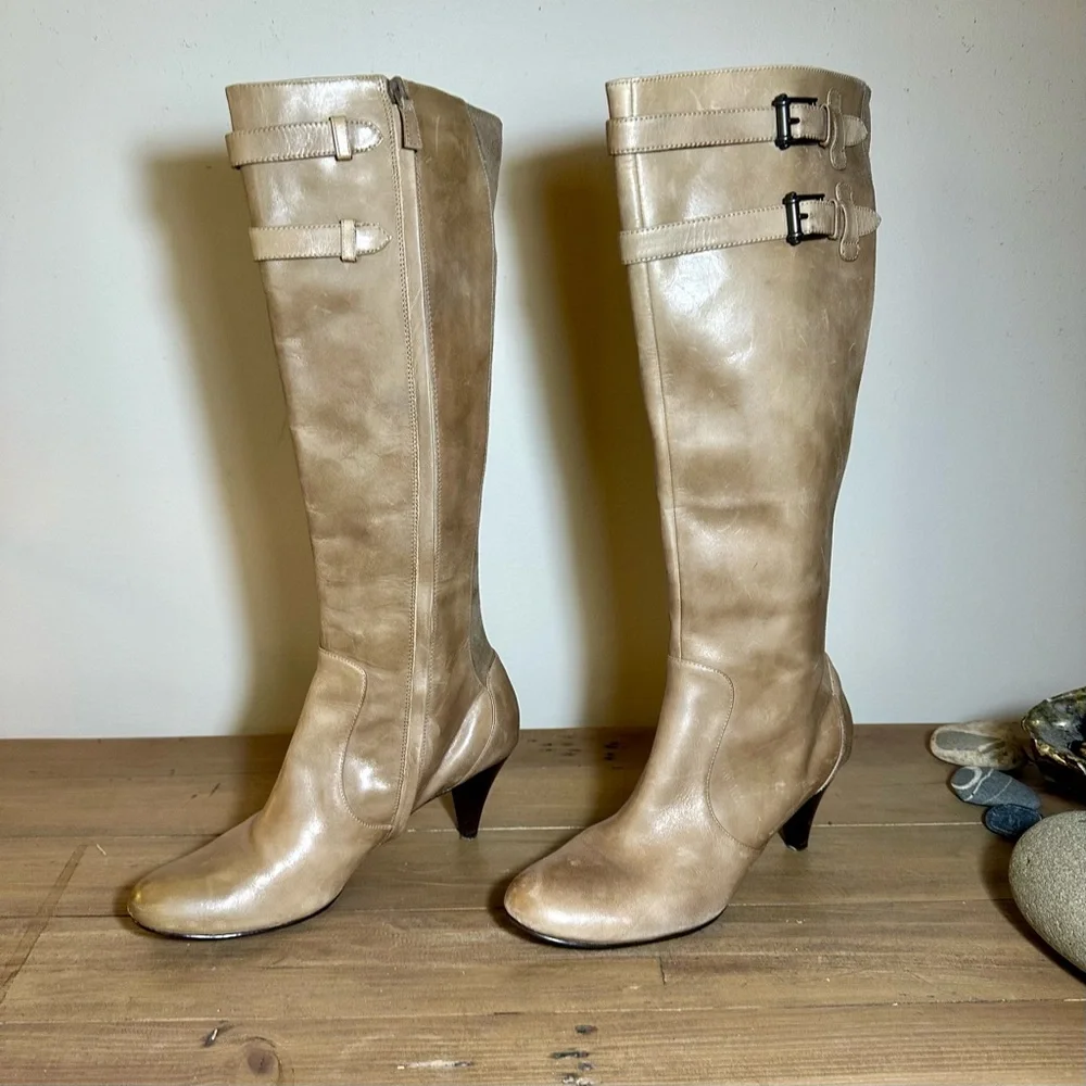 Cole Haan x Nike Air Taupe Leather Heeled Boots - Picture 3 of 7